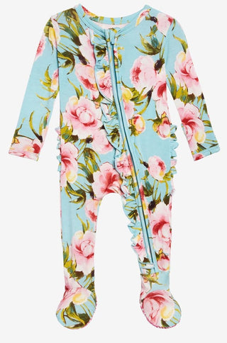Posh Peanut Carolina Floral Ruffled Zippered Footie, Posh Peanut, Black Friday, Cyber Monday, Footie with Zipper, Posh Peanut, Posh Peanut Carolina Floral, Posh Peanut Carolina Floral Ruffle 