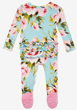 Posh Peanut Carolina Floral Ruffled Zippered Footie, Posh Peanut, Black Friday, Cyber Monday, Footie with Zipper, Posh Peanut, Posh Peanut Carolina Floral, Posh Peanut Carolina Floral Ruffle 