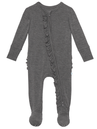 Posh Peanut Charcoal Heather Ruffled Zippered Footie, Posh Peanut, Posh Peanut, Posh Peanut Charcoal Heather, Posh Peanut Charcoal Heather Ruffled Zippered Footie, Posh Peanut Fall 2020, Posh