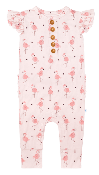 Posh Peanut Frida Ruffled Capsleeve Henley Romper, Posh Peanut, Capsleeve Henley Romper, Henley Romper, Posh Peanut, Posh Peanut Flamingo, Posh Peanut Frida, Posh Peanut Frida Ruffled Capslee
