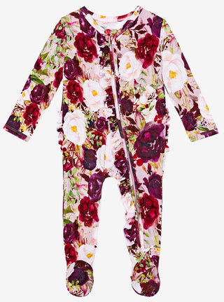 Posh Peanut Gracie Floral Ruffled Zippered Footie, Posh Peanut, Cyber Monday, Footie with Zipper, Posh Peanut, Posh Peanut Floral Footie, Posh Peanut Footie, Posh Peanut Footie with Zipper, P