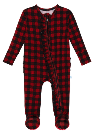 Posh Peanut Grayson Ruffled Zippered Footie, Posh Peanut, All Things Holiday, Holiday Pajama, Holiday Pajamas, Posh Peanut, Posh Peanut Buffalo Check, Posh Peanut Christmas, Posh Peanut Chris