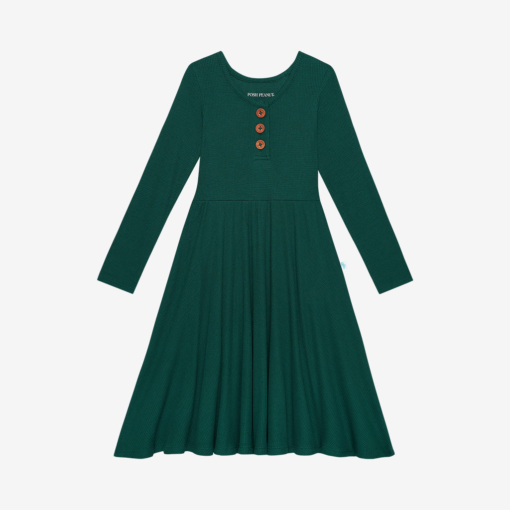 Posh Peanut Hunter Green Waffle L/S Henley Twirl Dress Basically Bows & Bowties Posh Peanut Hunter Green Waffle L/S Henley Twirl Dress Basically Bows & Bowties