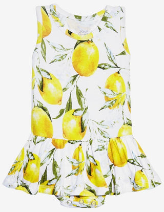 Posh Peanut Lemon Racerback with Twirl Skirt Bodysuit, Posh Peanut, Black Friday, Cyber Monday, Els PW 8258, End of Year, End of Year Sale, Infant Girls, Posh Peanut, Posh Peanut Dress Romper
