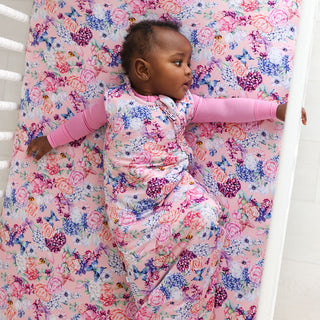 Posh Peanut Lyric 1.0 Tog sleeveless ruffled sleep bag for babies, soft fabric with ruffle details and sleeveless design.