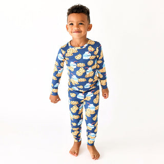 Posh Peanut Milk & Cookies long-sleeve pajama set for toddlers, featuring soft fabric and playful cookie print.