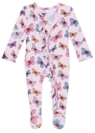Posh Peanut Nora Ruffled Zippered Footie, Posh Peanut, Butterflies, Butterfly, Posh Peanut, Posh Peanut Butterflies, Posh Peanut Butterfly, Posh Peanut Footie, Posh Peanut Footie with Zipper,