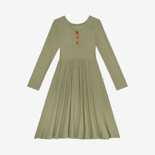 Posh Peanut Olive Waffle L/S Henley Twirl Dress, Posh Peanut, Olive, Posh Peanut, Posh Peanut Dress, Posh Peanut L/S Henley Twirl Dress, Posh Peanut Long Sleeve Henley Twirl Dress, Posh Peanu