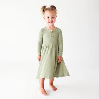 Posh Peanut Olive Waffle L/S Henley Twirl Dress, Posh Peanut, Olive, Posh Peanut, Posh Peanut Dress, Posh Peanut L/S Henley Twirl Dress, Posh Peanut Long Sleeve Henley Twirl Dress, Posh Peanu