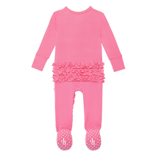 Posh Peanut Pink Lemonade Ruffled Zippered Footie, Posh Peanut, Posh Custom Sale, Posh Peanut, Posh Peanut Footie, Posh Peanut Footie with Zipper, Posh Peanut Pink Lemonade, Posh Peanut Ruffl