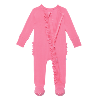 Posh Peanut Pink Lemonade Ruffled Zippered Footie, Posh Peanut, Posh Custom Sale, Posh Peanut, Posh Peanut Footie, Posh Peanut Footie with Zipper, Posh Peanut Pink Lemonade, Posh Peanut Ruffl