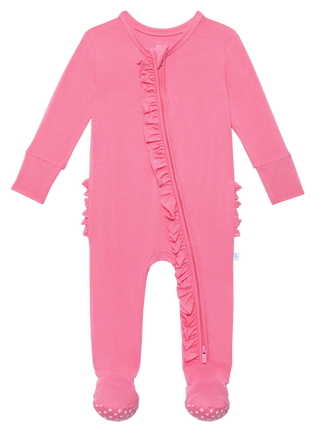 Posh Peanut Pink Lemonade Ruffled Zippered Footie, Posh Peanut, Posh Custom Sale, Posh Peanut, Posh Peanut Footie, Posh Peanut Footie with Zipper, Posh Peanut Pink Lemonade, Posh Peanut Ruffl