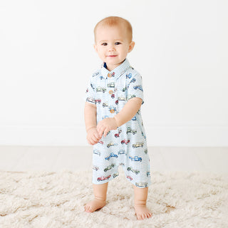 Posh Peanut Redford S/S Collared Henley Romper, Posh Peanut, Posh Peanut, Posh Peanut Collared Henley Romper, Posh Peanut Redford, Posh Peanut Redford S/S Collared Henley Romper, Posh Peanut 