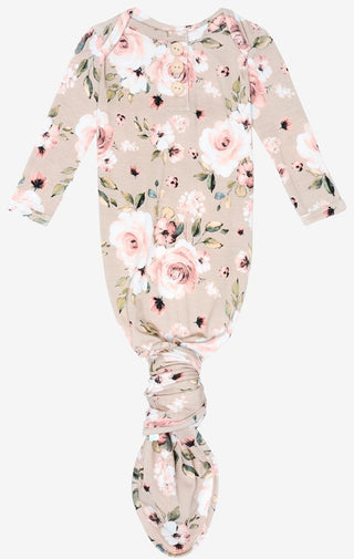 Posh Peanut Sienna Floral Wood Button Knotted Gown, Posh Peanut, Baby, Cyber Monday, Infant, Knotted Gown, Layette Gown, Posh PEanut, Posh Peanut Knotted Gown, Posh Peanut Sienna Floral, Posh