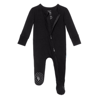 Posh Peanut Solid Ribbed Black Footie with Zipper, Posh Peanut, Posh Custom Sale, Posh Peanut, posh peanut fall 2020, Posh Peanut Footie, Posh Peanut Footie with Zipper, Posh PEanut Solid Foo