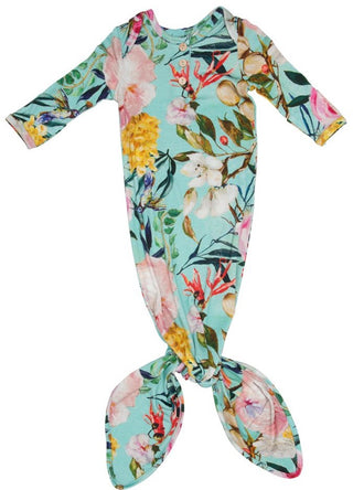 Posh Peanut Tuscan Teal (Aqua/Pink) Floral Button Down Knotted Gown, Posh Peanut, Baby, Black Friday, Button Down Gown, Cyber Monday, Els PW 8258, End of Year, End of Year Sale, Infant, Knott