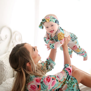 Posh Peanut Tuscan Teal (Aqua/Pink) Floral Mommy Robe, Posh Peanut, Black Friday, Maternity Robe, Mommy Robe, Nursing Robe, Posh Peanut, Posh PEanut Mommy Robe, Posh Peanut Robe, Posh Peanut 