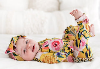 Posh Peanut Tuscan Yellow Floral Ruffle Zippered LS One Piece Ruffle Romper, Posh Peanut, Infant Clothing, Posh Peanut, Posh Peanut Romper, Posh Peanut Ruffle Romper, Posh Peanut Tuscan Yello