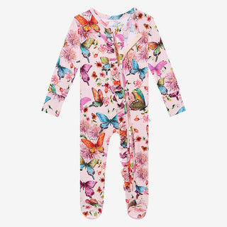 Posh Peanut Watercolor Butterfly Ruffled Zippered Footie, Posh Peanut, cf-size-newborn, cf-type-footie, cf-vendor-posh-peanut, Posh Peanut, Posh Peanut Footie, Posh Peanut Footie with Zipper,