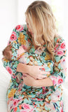 Posh Peanut Tuscan Teal (Aqua/Pink) Floral Swaddle & Headband Set, Posh Peanut, Posh Peanut, Posh Peanut Floral, Posh Peanut Swaddle & Headband Set, Posh Peanut Swaddle and Headband Set, Posh
