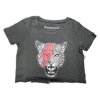 Black Prince Peter Tween Lightening Tiger Crop Tee with bold tiger graphic and relaxed fit from the Prince Peter Collection.