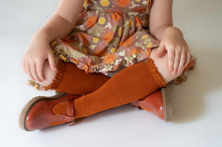 Little Stocking Co Lace Top Knee High Socks - Pumpkin Spice, Little Stocking Co, cf-size-0-6-months, cf-size-7-10y, cf-type-knee-high-socks, cf-vendor-little-stocking-co, Fall 2021, Little St