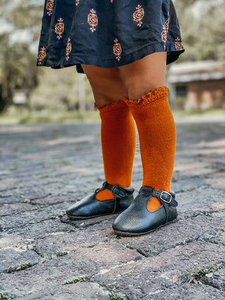 Little Stocking Co Lace Top Knee High Socks - Pumpkin Spice, Little Stocking Co, cf-size-0-6-months, cf-size-7-10y, cf-type-knee-high-socks, cf-vendor-little-stocking-co, Fall 2021, Little St
