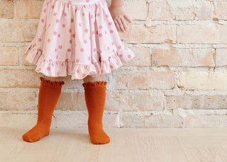 Little Stocking Co Lace Top Knee High Socks - Pumpkin Spice, Little Stocking Co, cf-size-0-6-months, cf-size-7-10y, cf-type-knee-high-socks, cf-vendor-little-stocking-co, Fall 2021, Little St