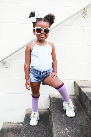 Little Stocking Co Lace Top Knee High Socks - Purple + Plum, Little Stocking Co, cf-size-0-6-months, cf-type-knee-high-socks, cf-vendor-little-stocking-co, Little Stocking Co, Little Stocking