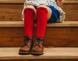 Little Stocking Co Lace Top Knee High Socks - Red, Little Stocking Co, Little Stocking Co, Little Stocking Co Fall 2020, Little Stocking Co Knee high Sock, Little Stocking Co Knee High Socks,