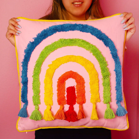 Rainbow Square Hook Pillow, Bewaltz, Bewaltz, cf-type-pillows, cf-vendor-bewaltz, Pillow, Rainbow Pillow, Rainbow Square Hook Pillow, Sasa INC, Pillows - Basically Bows & Bowties