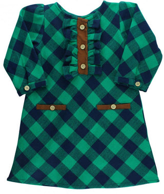 RuffleButts Navy & Emerald Plaid A-Line Dress, RuffleButts, Dress, Dresses, Plaid Dress, RuffleButts, RuffleButts Plaid Dress, Dress - Basically Bows & Bowties