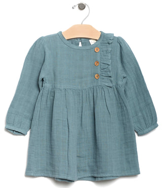 City Mouse Side Button Muslin L/S Dress-Lake, City Mouse, City Mouse, city mouse baby clothes, City Mouse Clothing, City Mouse Dress, City Mouse Lake Side Button Muslin Long Sleeve Dress, Cit