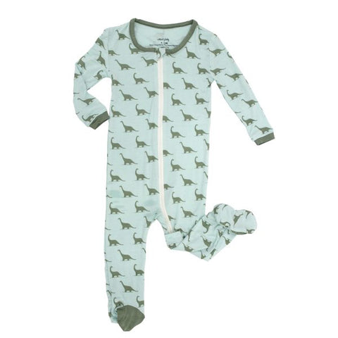 Silkberry Baby Bamboo Printed Footie w/Zipper-Dino, Silkberry Baby, Bamboo, CM22, Dino, Dinosaur, Footie, Footie with Zipper, Silkberry Baby, Silkberry Baby Footie, Footie - Basically Bows & 