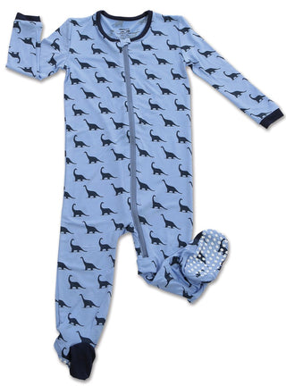 Silkberry Baby Bamboo Dino Printed Footie w/Zipper, Silkberry Baby, Bamboo, cf-size-0-3-months, cf-type-footie, cf-vendor-silkberry-baby, CM22, Cyber Monday, Dino, Dino footie, Dinosaur, Dino