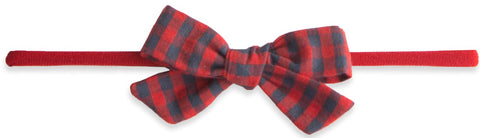 Baby Bling Red/Charcoal Check Cotton Print Skinny Bow Headband, Baby Bling, Baby Bling, Baby Bling Bows, Baby Bling Cotton Print headband, Baby Bling Fall 2018 Release, Baby Bling headband, B