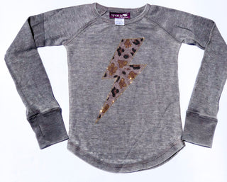 Sparkle by Stoopher Leopard Bolt L/S Thermal Tee, Sparkle by Stoopher, Bling Tee, Bling Top, Cyber Monday, Els PW 5060, Girls Top, Girls Tops, Leopard Lightning Bolt, Lightning Bolt, Sparkle 
