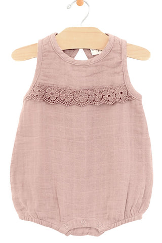 City Mouse Muslin Lace Bubble Romper - Dusty Mauve, City Mouse, Butterflies, City Mouse, city mouse baby clothes, City Mouse Clothing, City Mouse Dusty Mauve, City Mouse Dusty Mauve Muslin La
