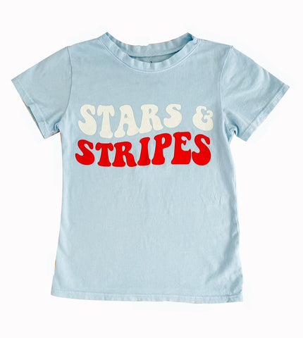 Brokedown Clothing Kid's Stars & Stripes Tee in Ice Blue, Brokedown Clothing, 4th of July, 4th of July Shirt, Brokedown Clothing, cf-size-12-months, cf-size-18-months, cf-size-3t, cf-size-6-m