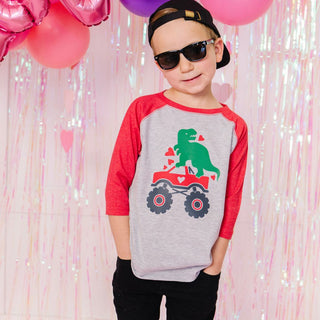 Sweet Wink Dino Heart Crusher L/S Tee - Heather / Red, Sweet Wink, cf-size-7-8y, cf-type-tee, cf-vendor-sweet-wink, Dino, Dino Heart Crusher, Dinos, Dinosaur, Dinosaurs, JAN23, Sweet Wink, Sw