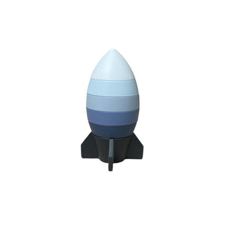 Three Hearts Rocket Ship Silicone Teether & Stacker - Blue, Three Hearts, Rocket, Rocket Teether, Stacking Toy, Teether, Teething, Teething Toy, Three Hearts, Three Hearts Modern Teething Acc