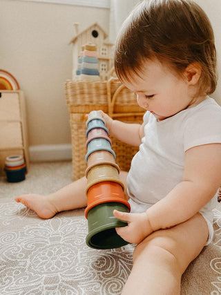 Three Hearts Silicone Stacking Cups - Army Green, Three Hearts, Stacking Cups, Stacking Toy, Teether, Teething, Teething Toy, Three Hearts, Three Hearts Modern Teething Accessories, three hea
