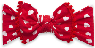 Baby Bling Luv Ya w/Red Pom Trim Printed Knot Headband, Baby Bling, Baby Bling, Baby Bling Bows, Baby Bling Headband, Baby Bling Headbands, Baby Bling Heart, Baby Bling Knot Headband, Baby Bl