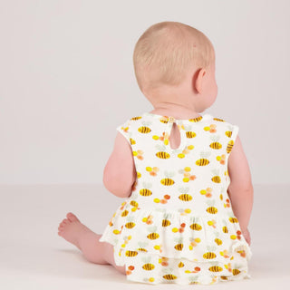 Tickety Boo Bumbling Bees Bamboo Ruffled Dress, Tickety Boo, Bee, Bumble Bee, Bumbling Bees, cf-size-12-18-months, cf-size-9-12-months, cf-type-dress, cf-vendor-tickety-boo, Onesie Dress, Ruf