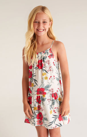 Z Supply Girls Flynn Floral Dress - White Sand, Z Supply, cf-size-large-12-14, cf-type-dresses, cf-vendor-z-supply, CM22, JAN23, Top, Tween Girl, tween girls, Tween Girls Clothing, Z Supply, 