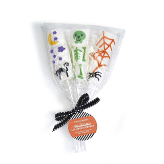 Set of three Tricks & Treats marshmallow lollipops by Two's Company featuring colorful candy treats on sticks.