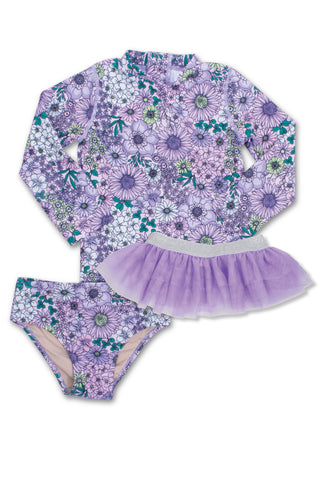 Shade Critters Mod Floral Purple Rashguard Set w/Tutu, Shade Critters, Bathing Suit, cf-size-12m-6-12m, cf-type-swimwear, cf-vendor-shade-critters, Girls Swimwear, Mod Floral Purple, Rash Gua