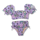 Shade Critters Mod Floral Purple High Waist Cinched 2PC Bikini, Shade Critters, 2pc Swimsuit, Bathing Suit, Girls Swimwear, High Waist Cinched 2PC Bikini, Mod Floral Purple, Shade Critters, S