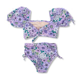 Shade Critters Mod Floral Purple High Waist Cinched 2PC Bikini, Shade Critters, 2pc Swimsuit, Bathing Suit, Girls Swimwear, High Waist Cinched 2PC Bikini, Mod Floral Purple, Shade Critters, S