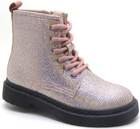MIA Kids Jayn Boot - Iridescent Rose Gold, MIA Shoes, cf-size-5, cf-type-boot, cf-vendor-mia-shoes, Combat Boot, JAN23, MIA, Mia Boot, Mia Kids, Mia Kids Shoes, Mia Shoes, Pink Boots, Rose Go